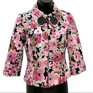 Theresa Renz Petite Vintage Pink and Black Floral 1/2 Sleeve Fitted Blazer Small